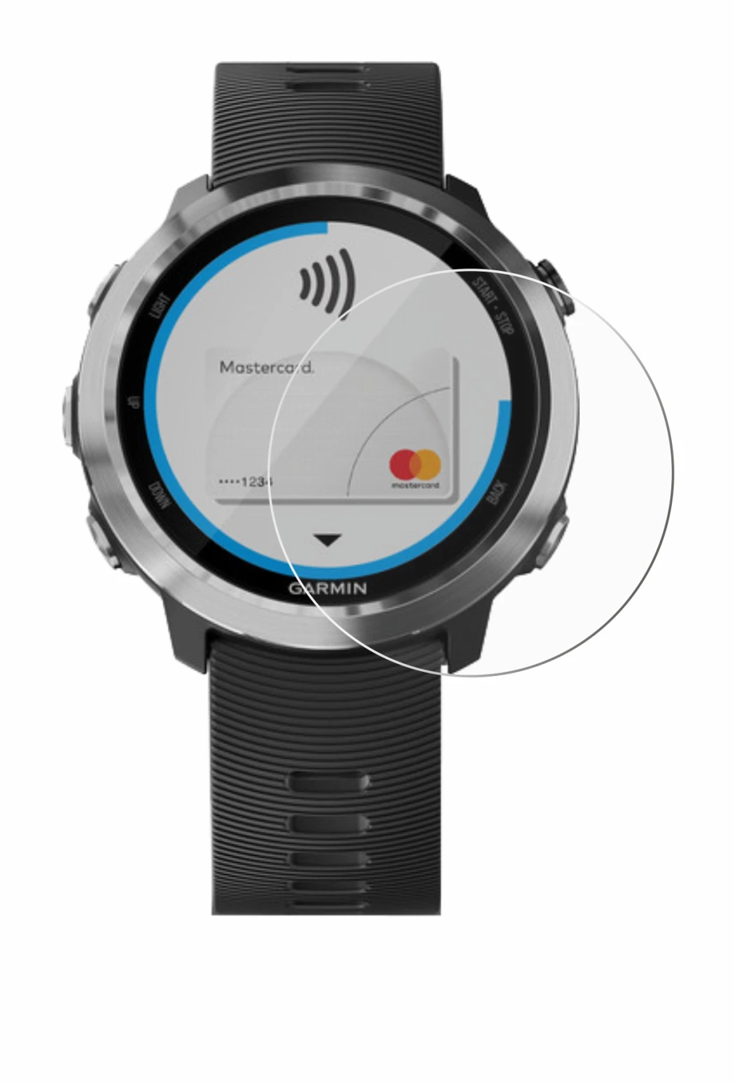 Immagine del dispositivo Garmin Forerunner 645 con un'ampia varietà di protezioni per lo schermo.