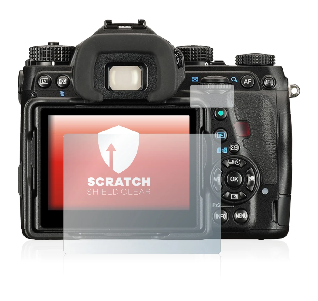 Immagine del dispositivo Pentax K-1 Mark II con un'ampia varietà di protezioni per lo schermo.
