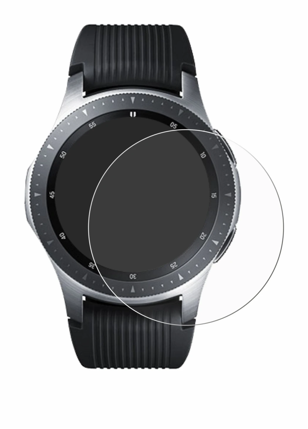 Immagine del dispositivo Samsung Galaxy Watch (46 mm) con un'ampia varietà di protezioni per lo schermo.