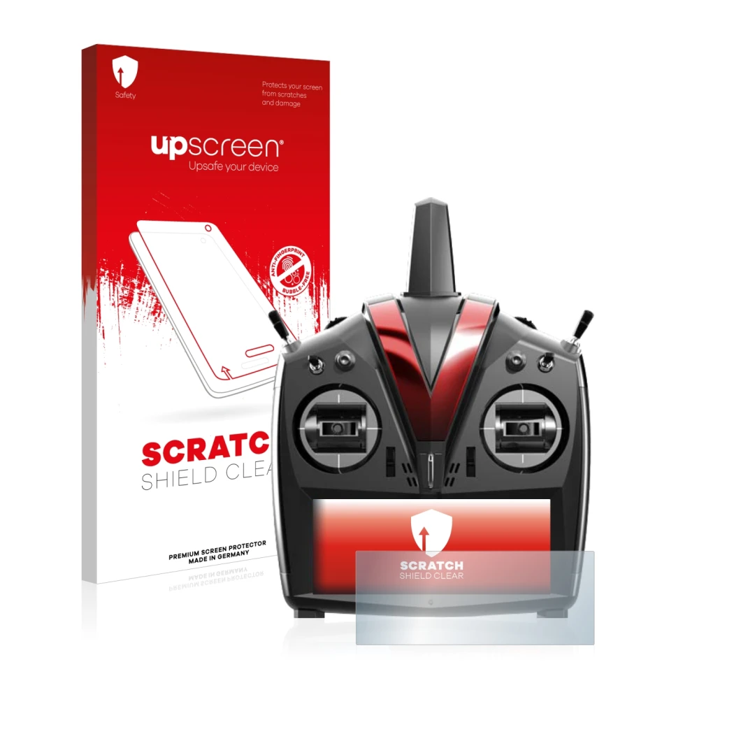 Parte frontale di una confezione del prodotto con il logo del marchio upscreen. Accanto è raffigurato il dispositivo VBar Cont