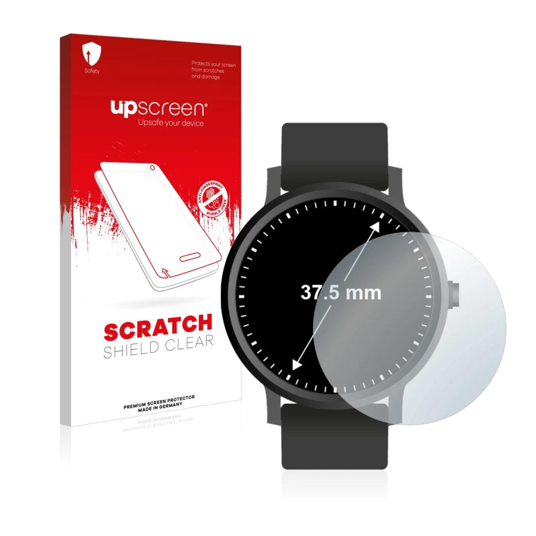 Parte frontale di una confezione del prodotto con il logo del marchio upscreen. Accanto è raffigurato il dispositivo Orologi (