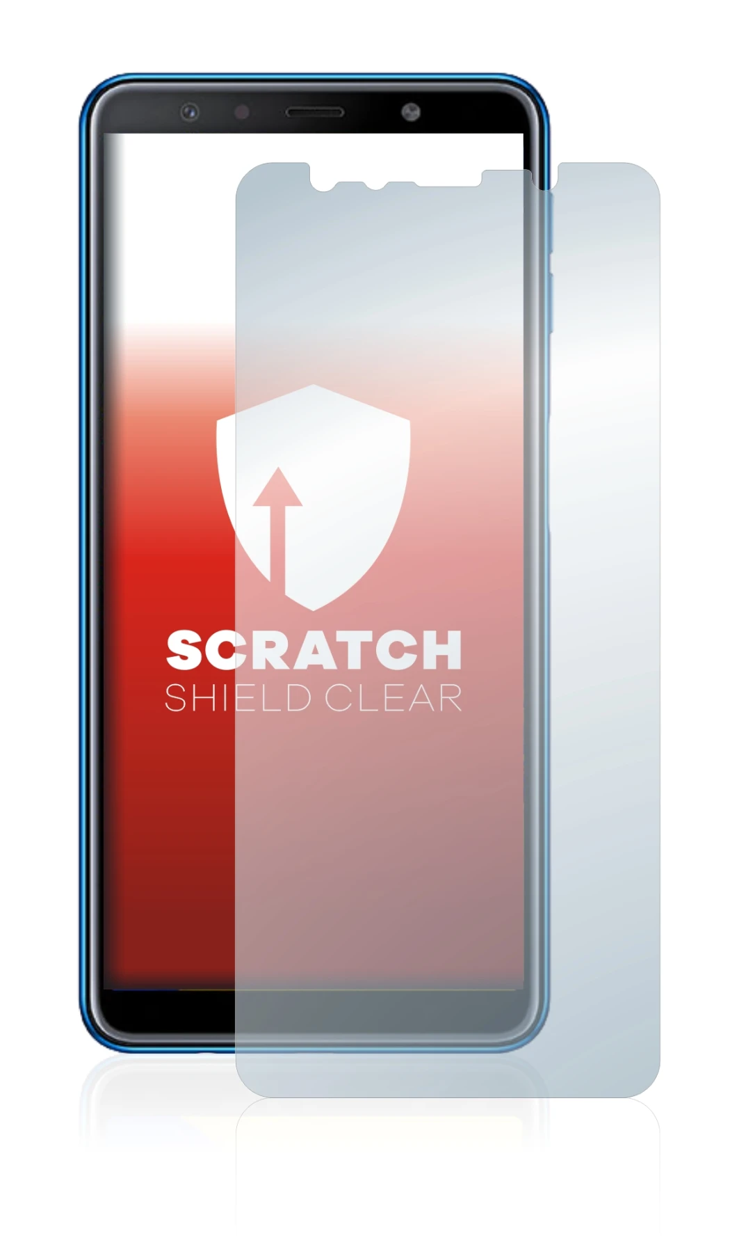 Immagine del dispositivo Samsung Galaxy A7 2018 con un'ampia varietà di protezioni per lo schermo.