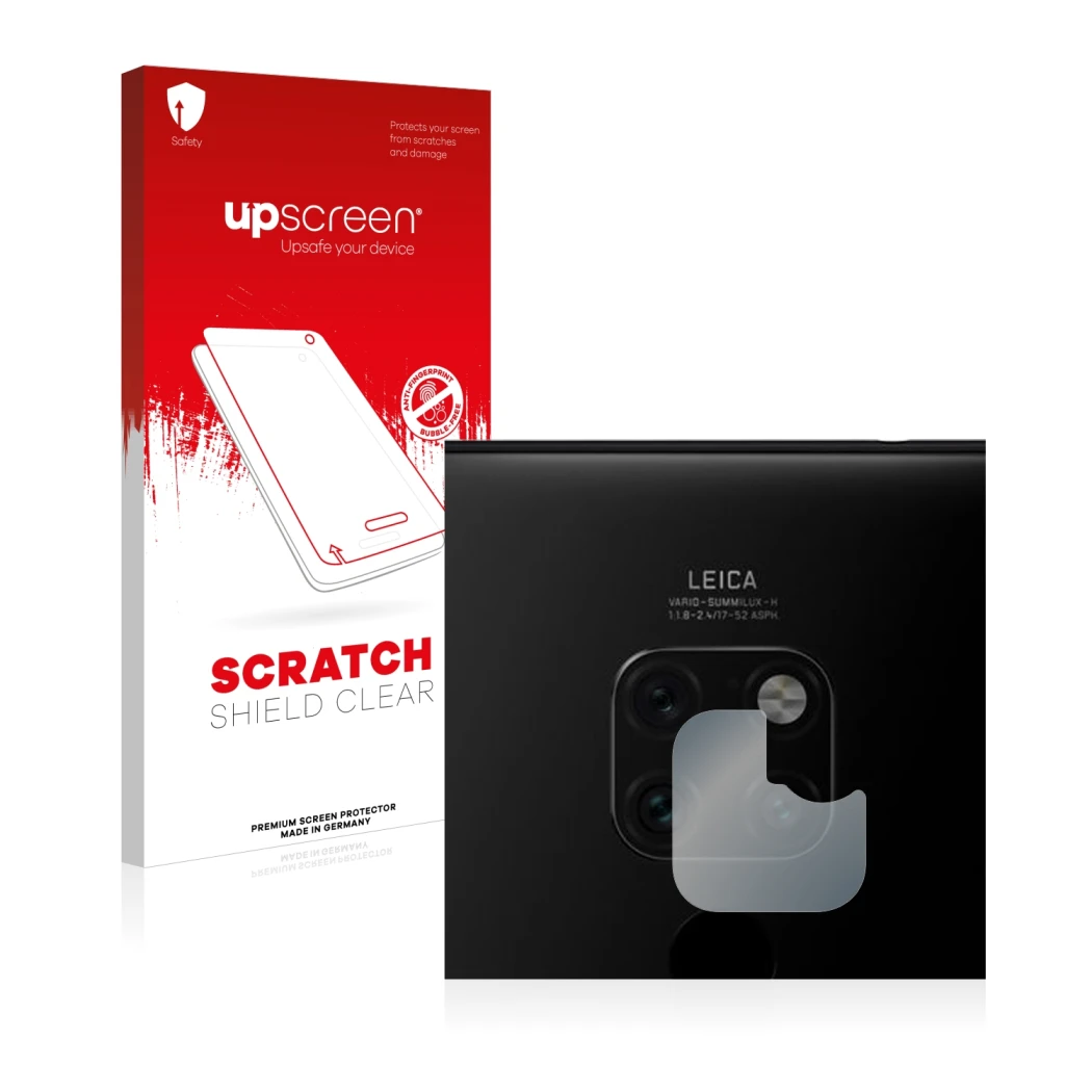Parte frontale di una confezione del prodotto con il logo del marchio upscreen. Accanto è raffigurato il dispositivo Huawei Ma