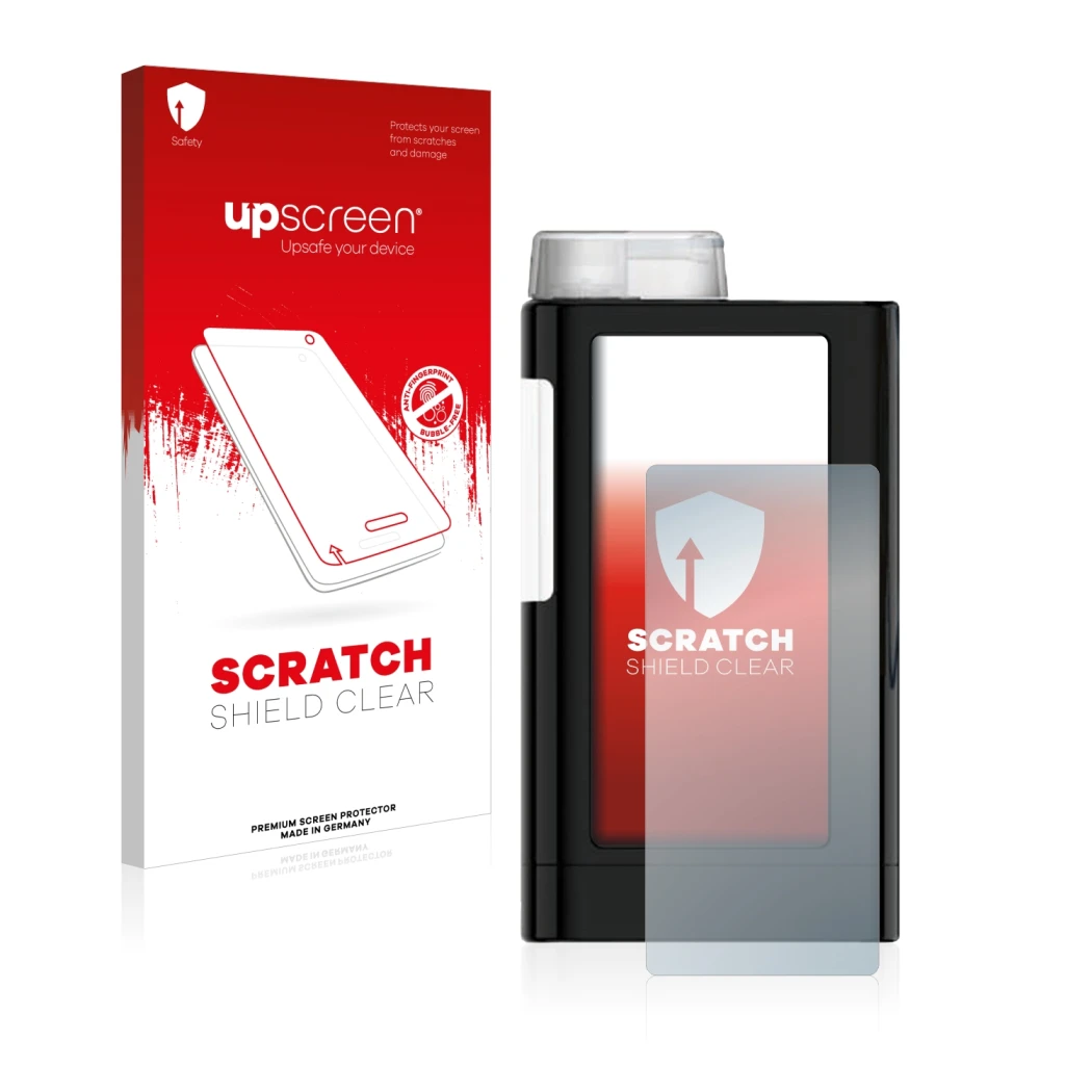 Parte frontale di una confezione del prodotto con il logo del marchio upscreen. Accanto è raffigurato il dispositivo Mylife Yp