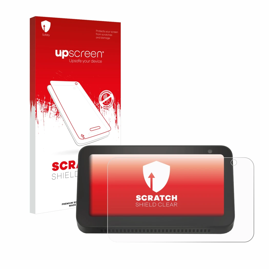 Parte frontale di una confezione del prodotto con il logo del marchio upscreen. Accanto è raffigurato il dispositivo Amazon Ec