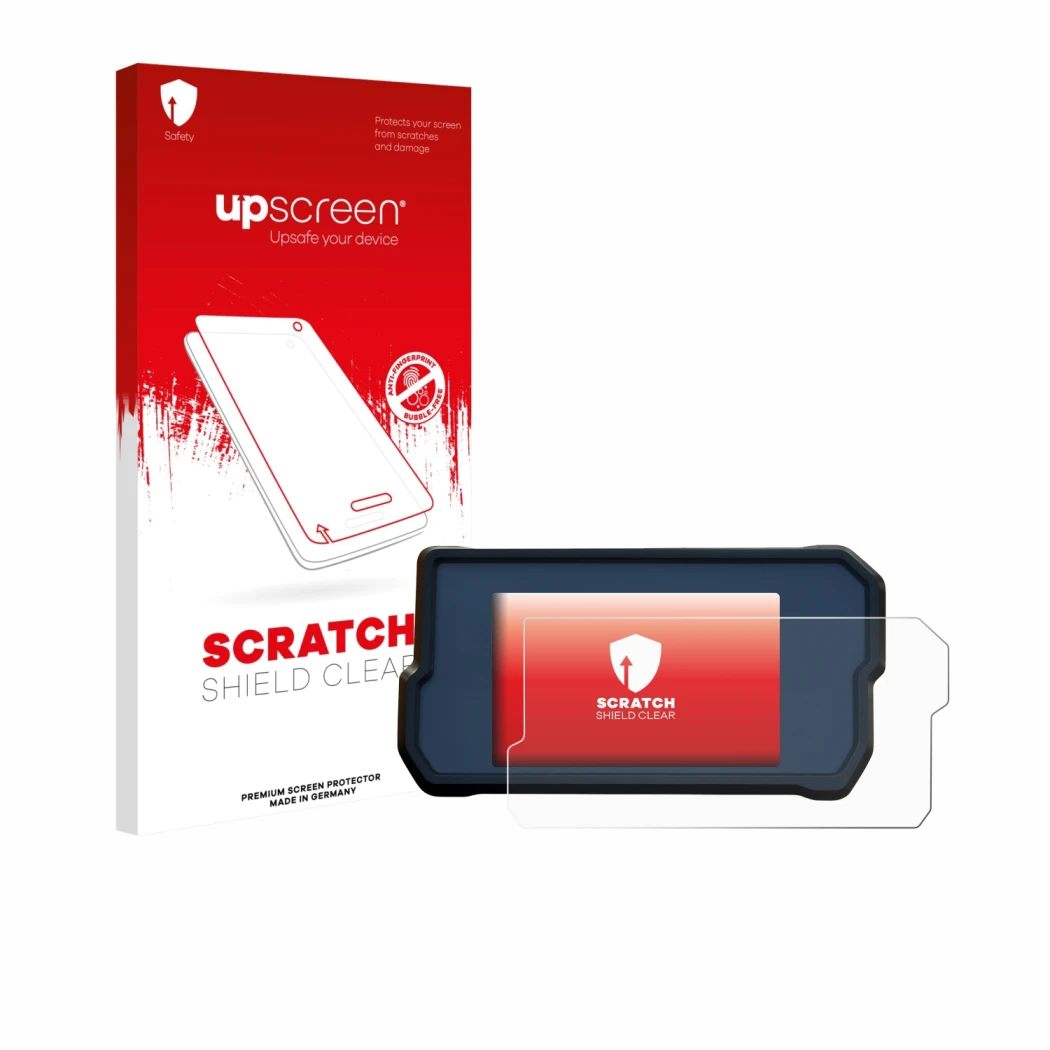 Parte frontale di una confezione del prodotto con il logo del marchio upscreen. Accanto è raffigurato il dispositivo KTM 790 A