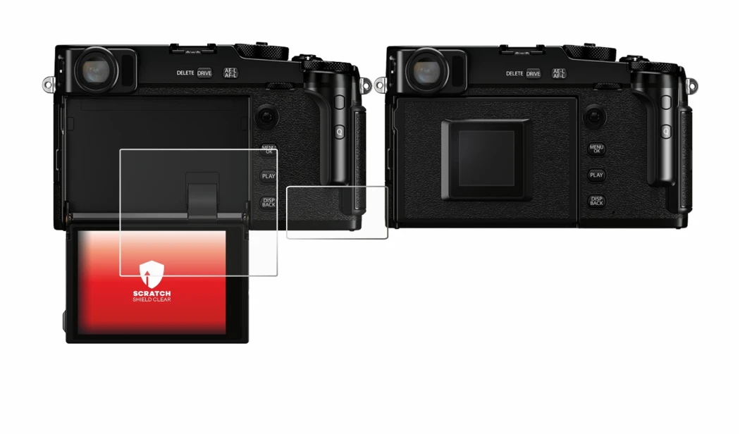Immagine del dispositivo Fujifilm X-Pro3 con un'ampia varietà di protezioni per lo schermo.