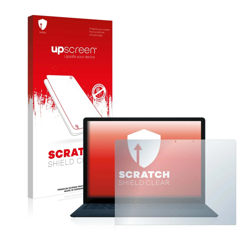 Parte frontale di una confezione del prodotto con il logo del marchio upscreen. Accanto è raffigurato il dispositivo Microsoft