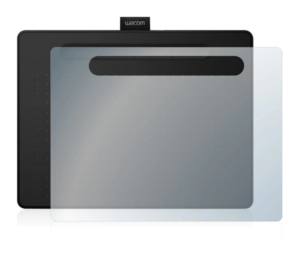 Immagine del dispositivo Wacom Intuos M con un'ampia varietà di protezioni per lo schermo.