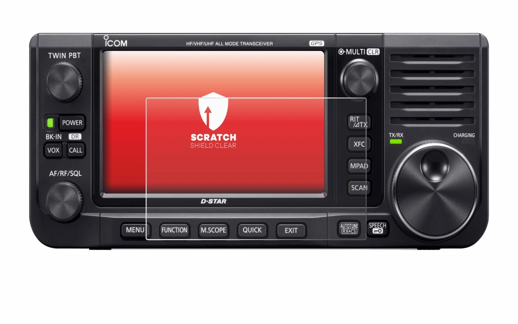 Immagine del dispositivo Icom IC-705 con un'ampia varietà di protezioni per lo schermo.