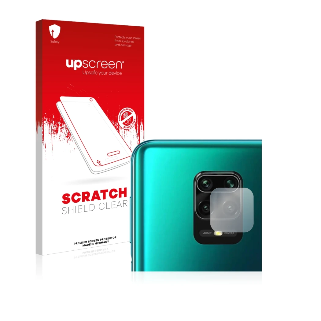 Parte frontale di una confezione del prodotto con il logo del marchio upscreen. Accanto è raffigurato il dispositivo Xiaomi Re