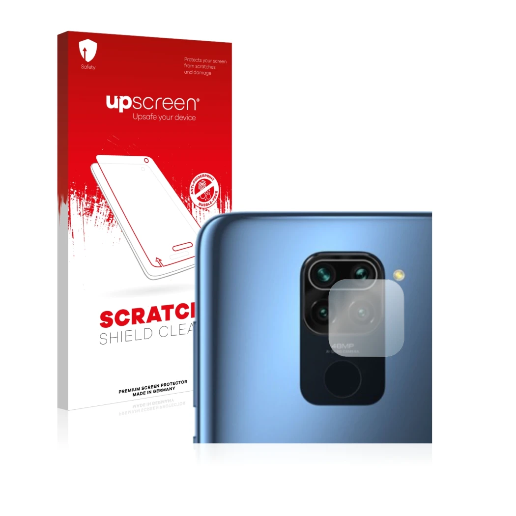 Parte frontale di una confezione del prodotto con il logo del marchio upscreen. Accanto è raffigurato il dispositivo Xiaomi Re