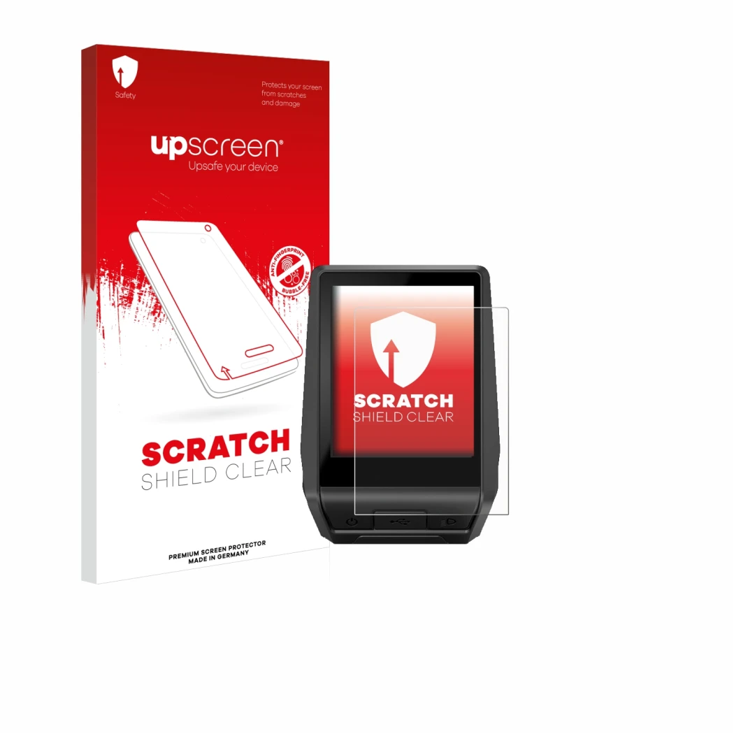 Parte frontale di una confezione del prodotto con il logo del marchio upscreen. Accanto è raffigurato il dispositivo Bosch Nyo