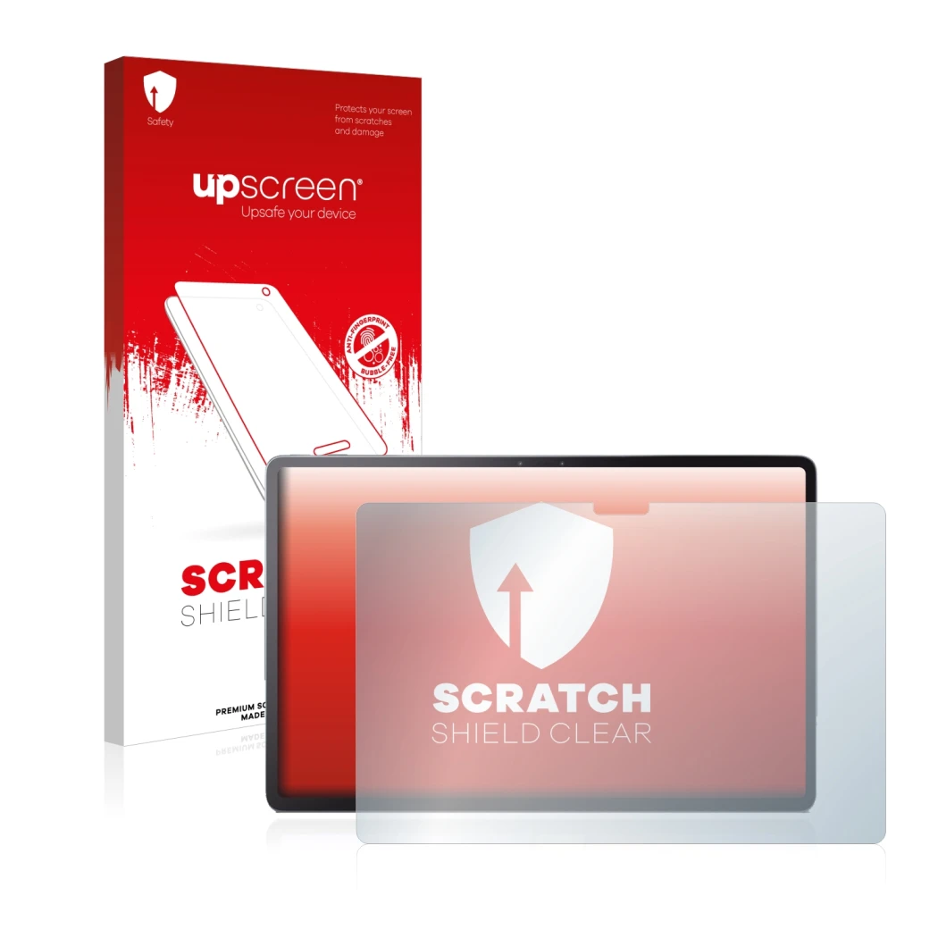 Parte frontale di una confezione del prodotto con il logo del marchio upscreen. Accanto è raffigurato il dispositivo Lenovo Ta