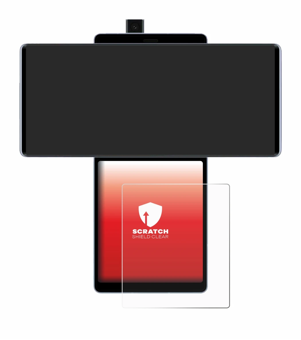 Immagine del dispositivo LG Wing (Display posteriore) con un'ampia varietà di protezioni per lo schermo.