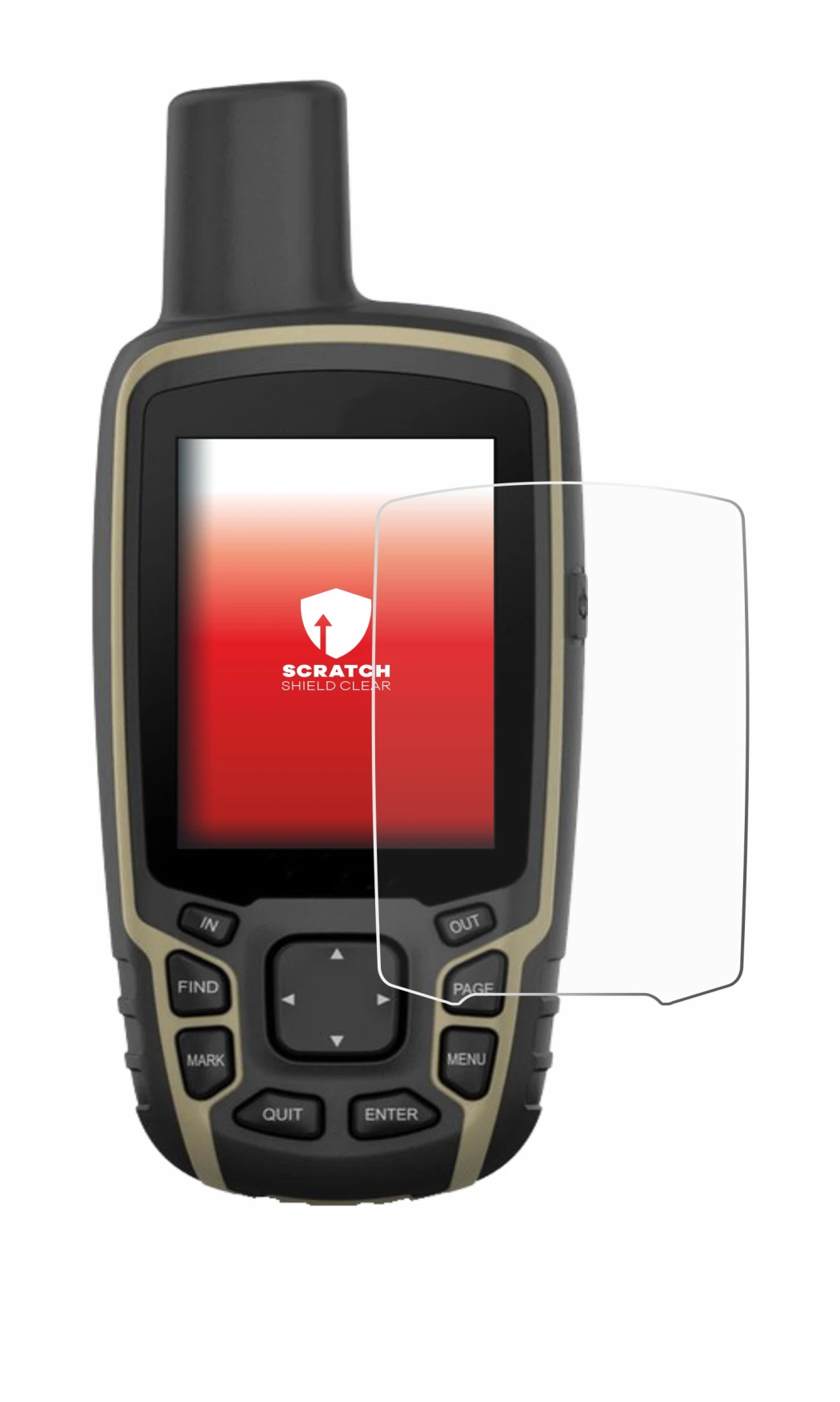 Immagine del dispositivo Garmin GPSMAP 65 con un'ampia varietà di protezioni per lo schermo.