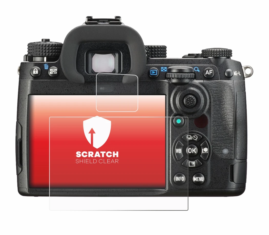 Immagine del dispositivo Pentax K-3 Mark III con un'ampia varietà di protezioni per lo schermo.