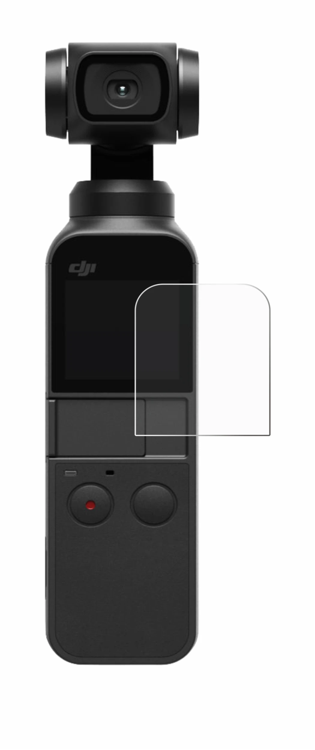 Immagine del dispositivo DJI Osmo Pocket 2 con un'ampia varietà di protezioni per lo schermo.