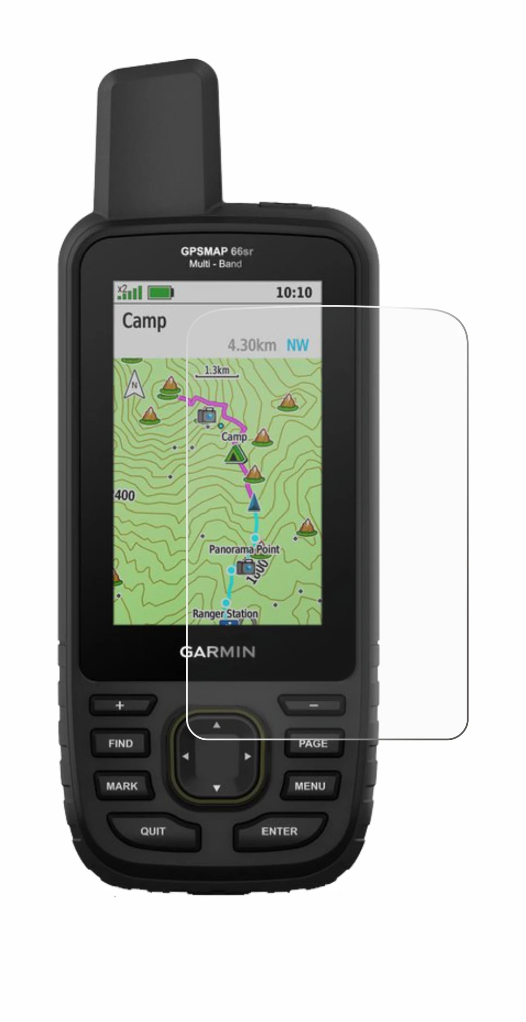 Immagine del dispositivo Garmin GPSMAP 66sr con un'ampia varietà di protezioni per lo schermo.