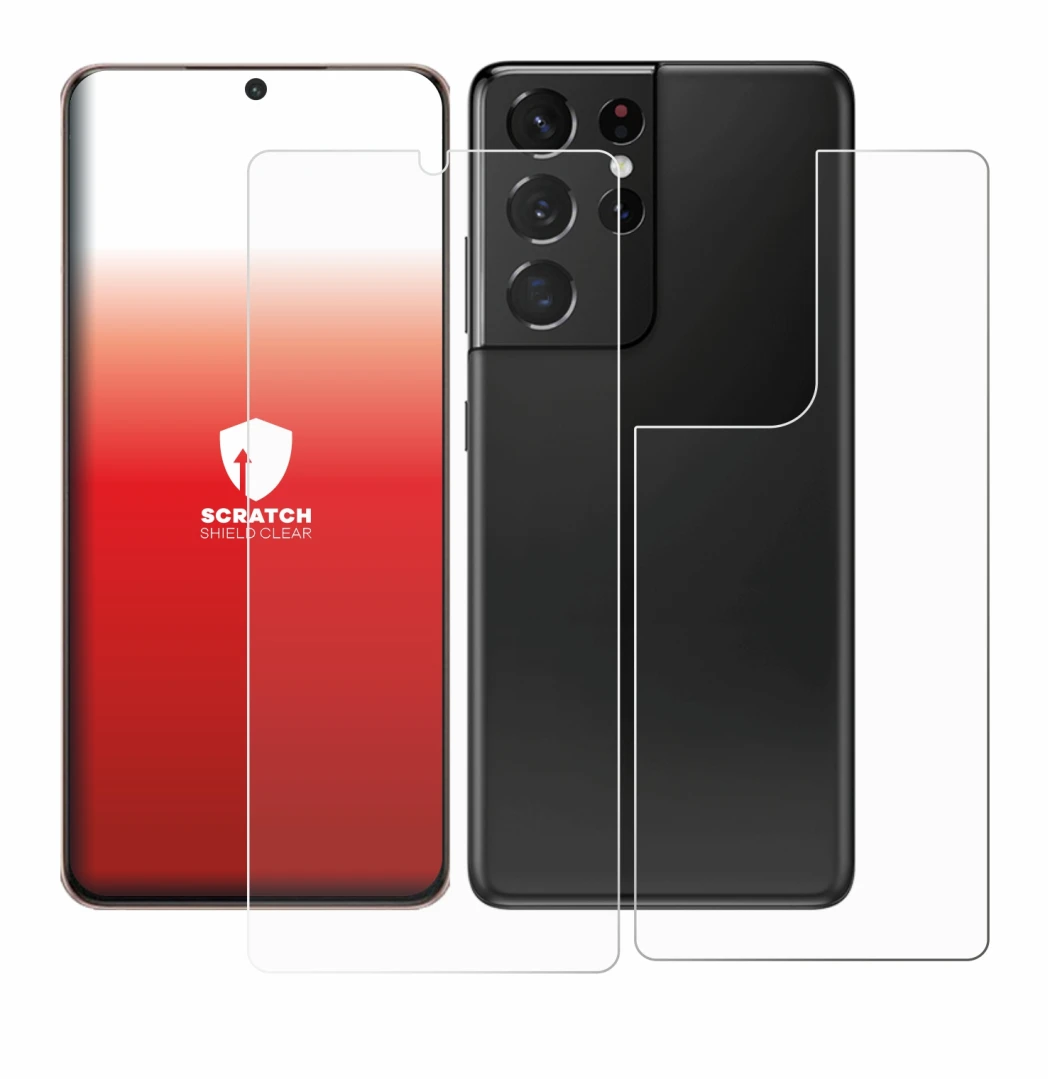 Immagine del dispositivo Samsung Galaxy S21 Ultra 5G (Fronte+Retro) con un'ampia varietà di protezioni per lo schermo.