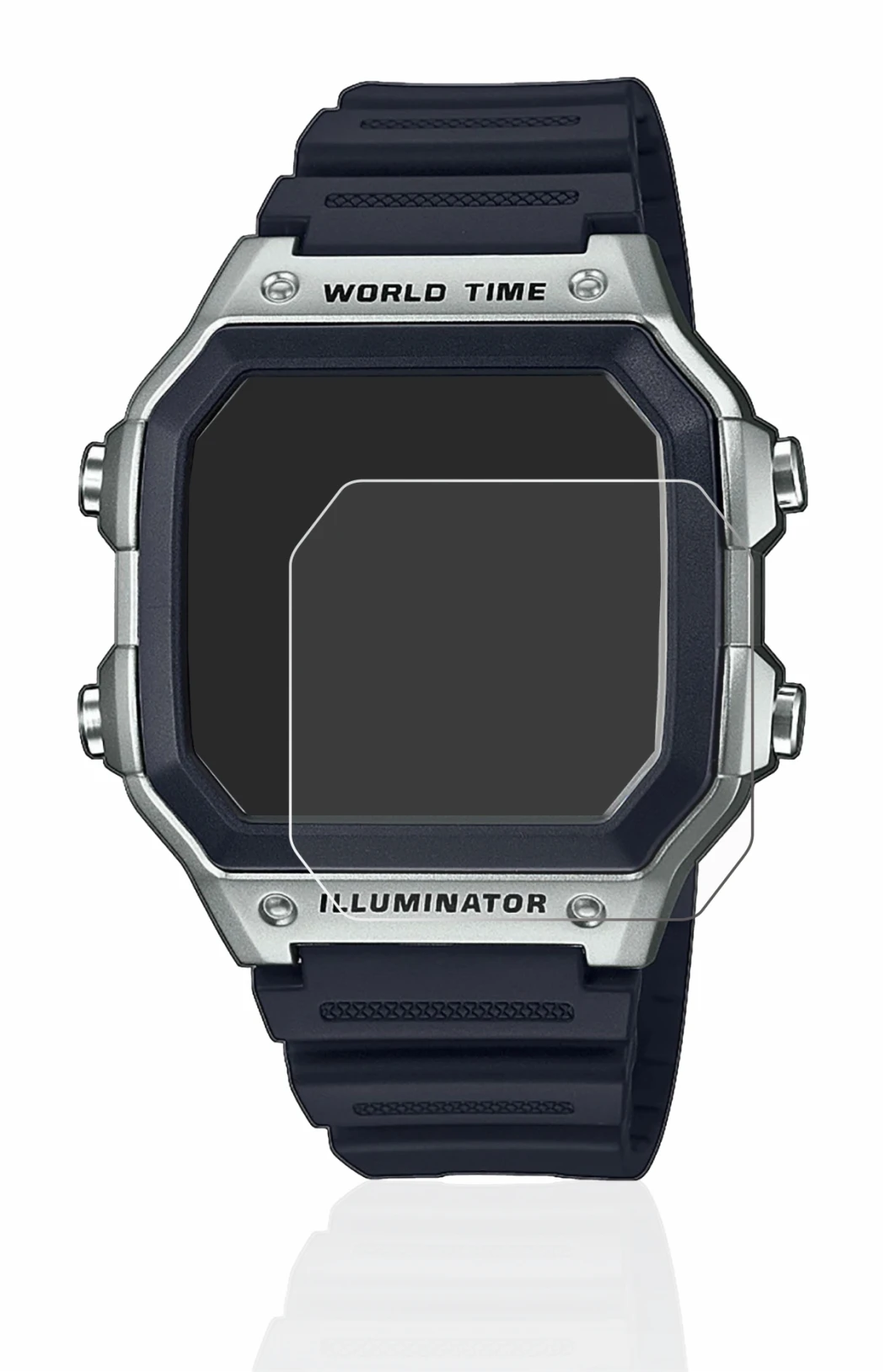 Immagine del dispositivo Casio AE-1200WH con un'ampia varietà di protezioni per lo schermo.