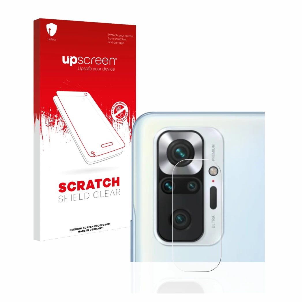 Parte frontale di una confezione del prodotto con il logo del marchio upscreen. Accanto è raffigurato il dispositivo Xiaomi Re