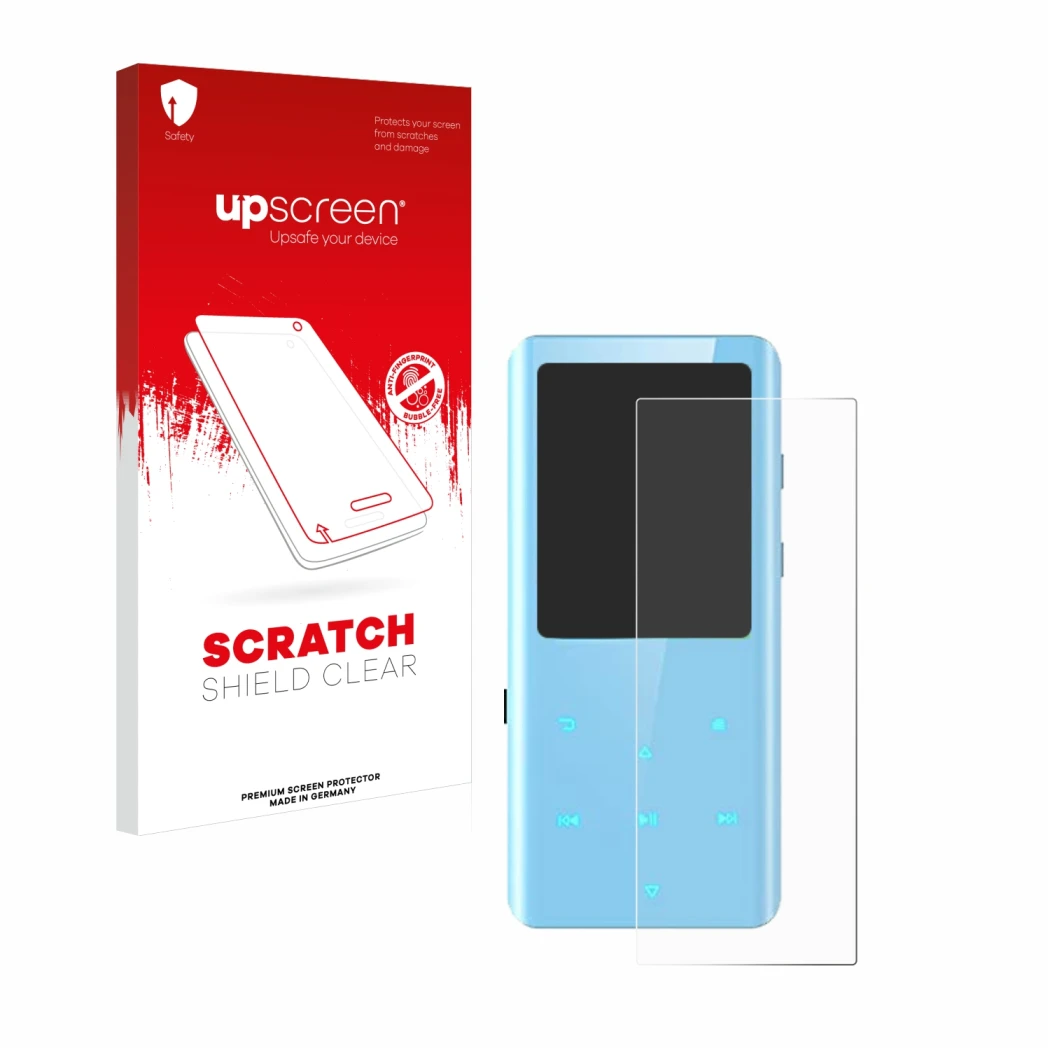 Parte frontale di una confezione del prodotto con il logo del marchio upscreen. Accanto è raffigurato il dispositivo AGPtek A1