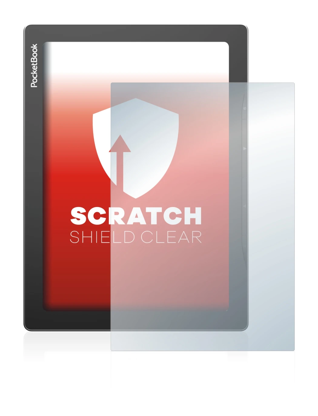 Immagine del dispositivo PocketBook InkPad Lite con un'ampia varietà di protezioni per lo schermo.