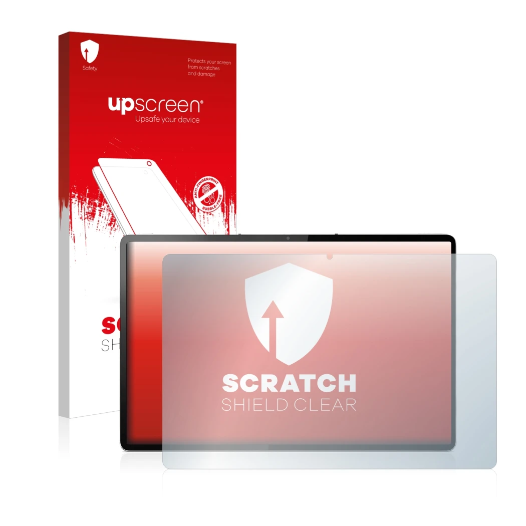 Parte frontale di una confezione del prodotto con il logo del marchio upscreen. Accanto è raffigurato il dispositivo Lenovo Ta