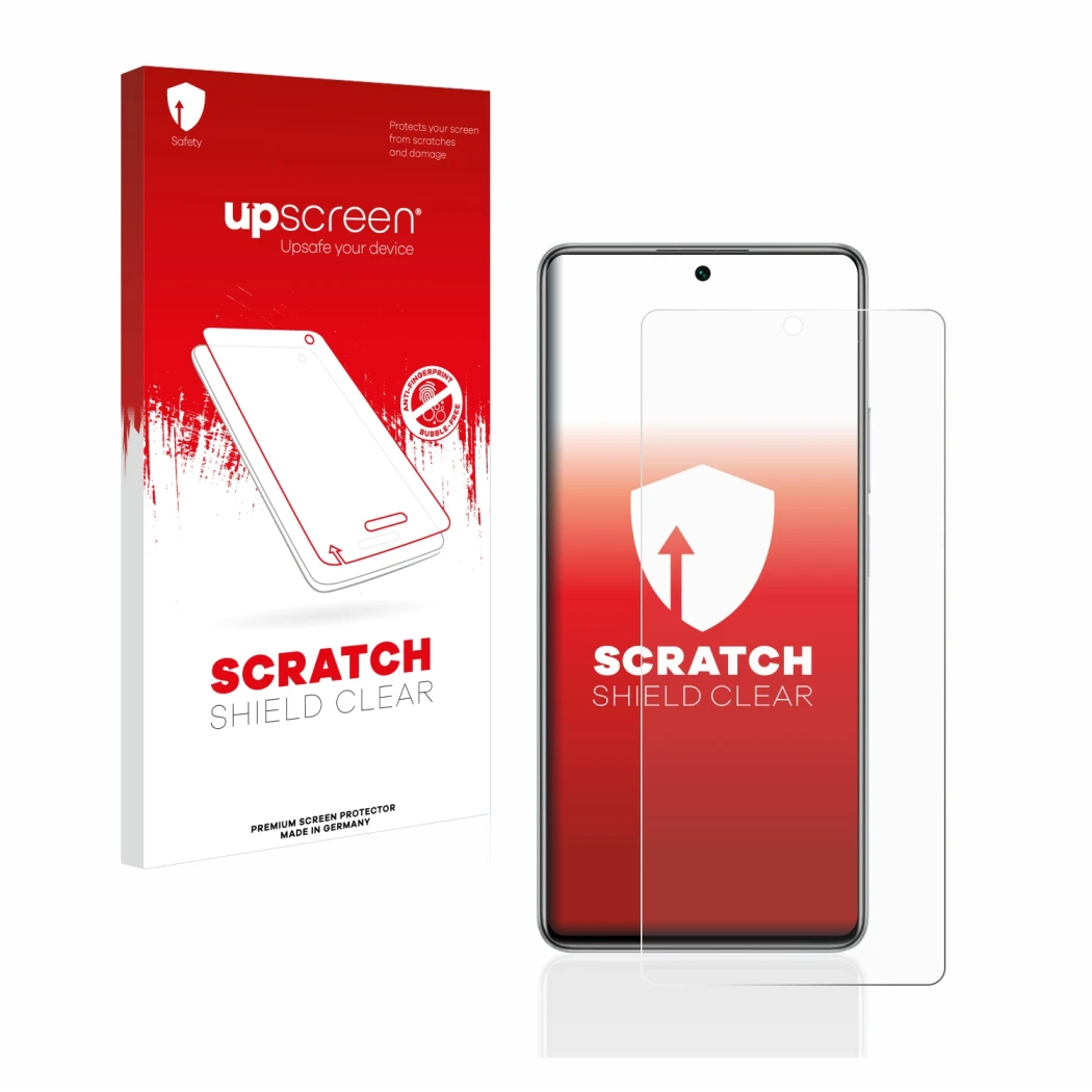 Parte frontale di una confezione del prodotto con il logo del marchio upscreen. Accanto è raffigurato il dispositivo Xiaomi 11