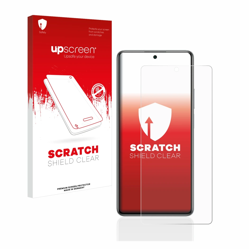 Parte frontale di una confezione del prodotto con il logo del marchio upscreen. Accanto è raffigurato il dispositivo Xiaomi 11