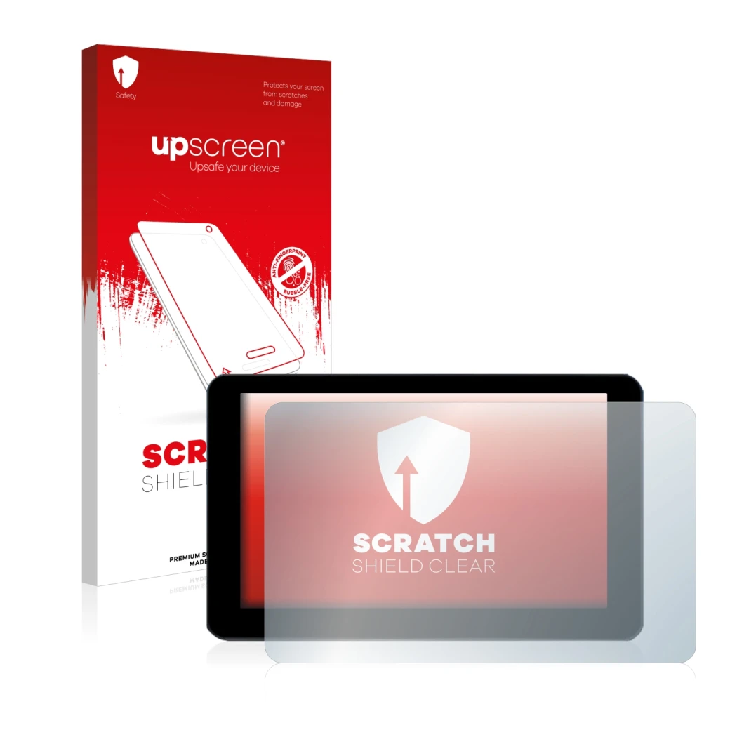 Parte frontale di una confezione del prodotto con il logo del marchio upscreen. Accanto è raffigurato il dispositivo Zontes 31