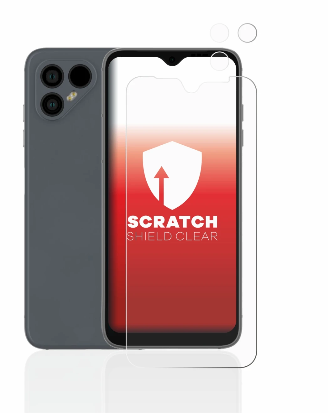 Immagine del dispositivo Fairphone 4 (Fronte+Fotocamera) con un'ampia varietà di protezioni per lo schermo.