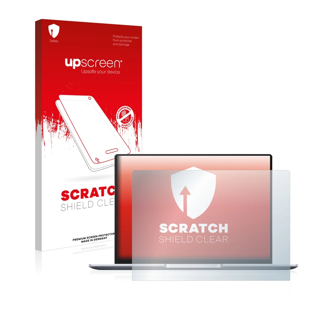 Parte frontale di una confezione del prodotto con il logo del marchio upscreen. Accanto è raffigurato il dispositivo Huawei Ma