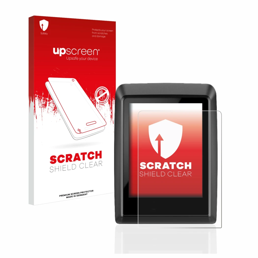 Parte frontale di una confezione del prodotto con il logo del marchio upscreen. Accanto è raffigurato il dispositivo Bosch Kio
