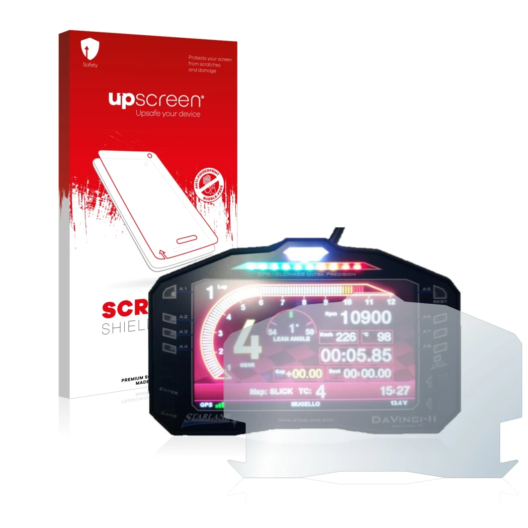Parte frontale di una confezione del prodotto con il logo del marchio upscreen. Accanto è raffigurato il dispositivo Starlane
