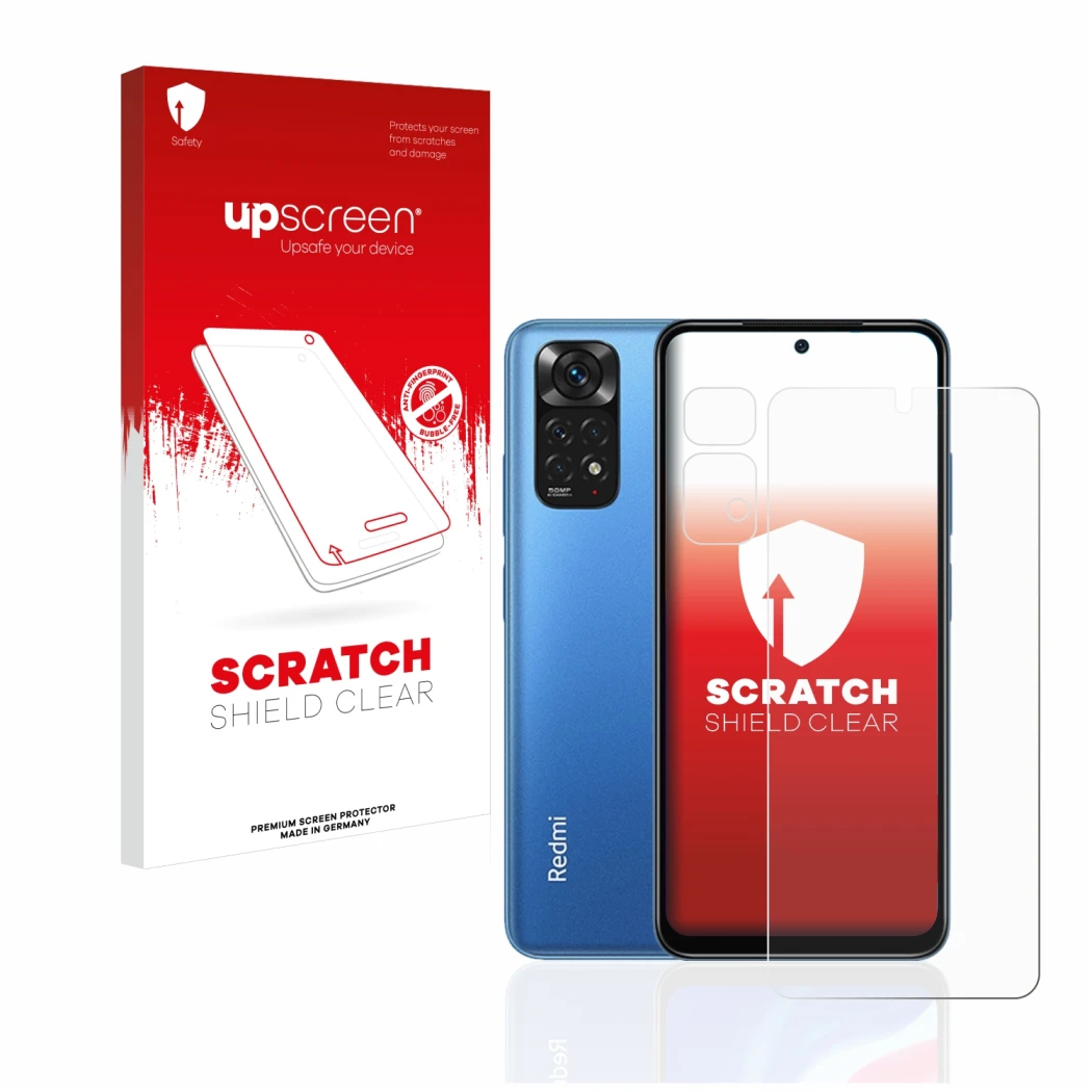 Parte frontale di una confezione del prodotto con il logo del marchio upscreen. Accanto è raffigurato il dispositivo Xiaomi Re