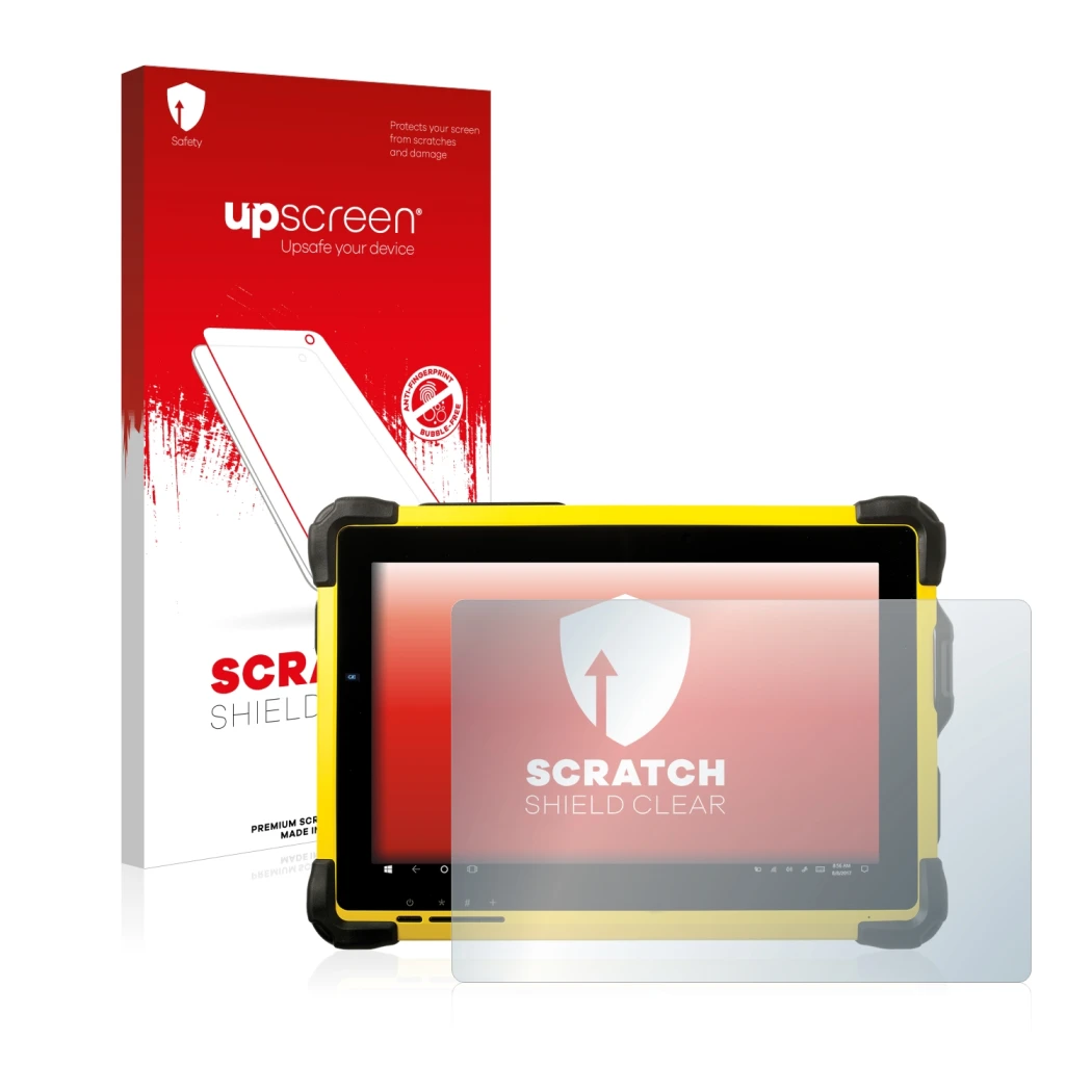 Parte frontale di una confezione del prodotto con il logo del marchio upscreen. Accanto è raffigurato il dispositivo Trimble T