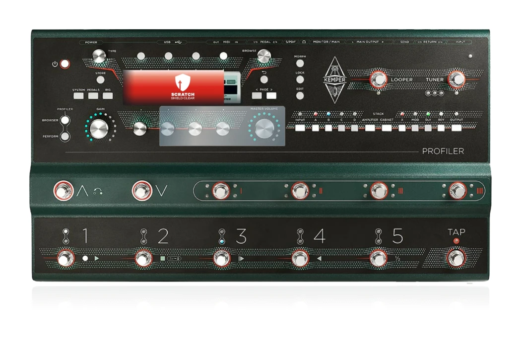 Immagine del dispositivo Kemper Profiler Stage con un'ampia varietà di protezioni per lo schermo.