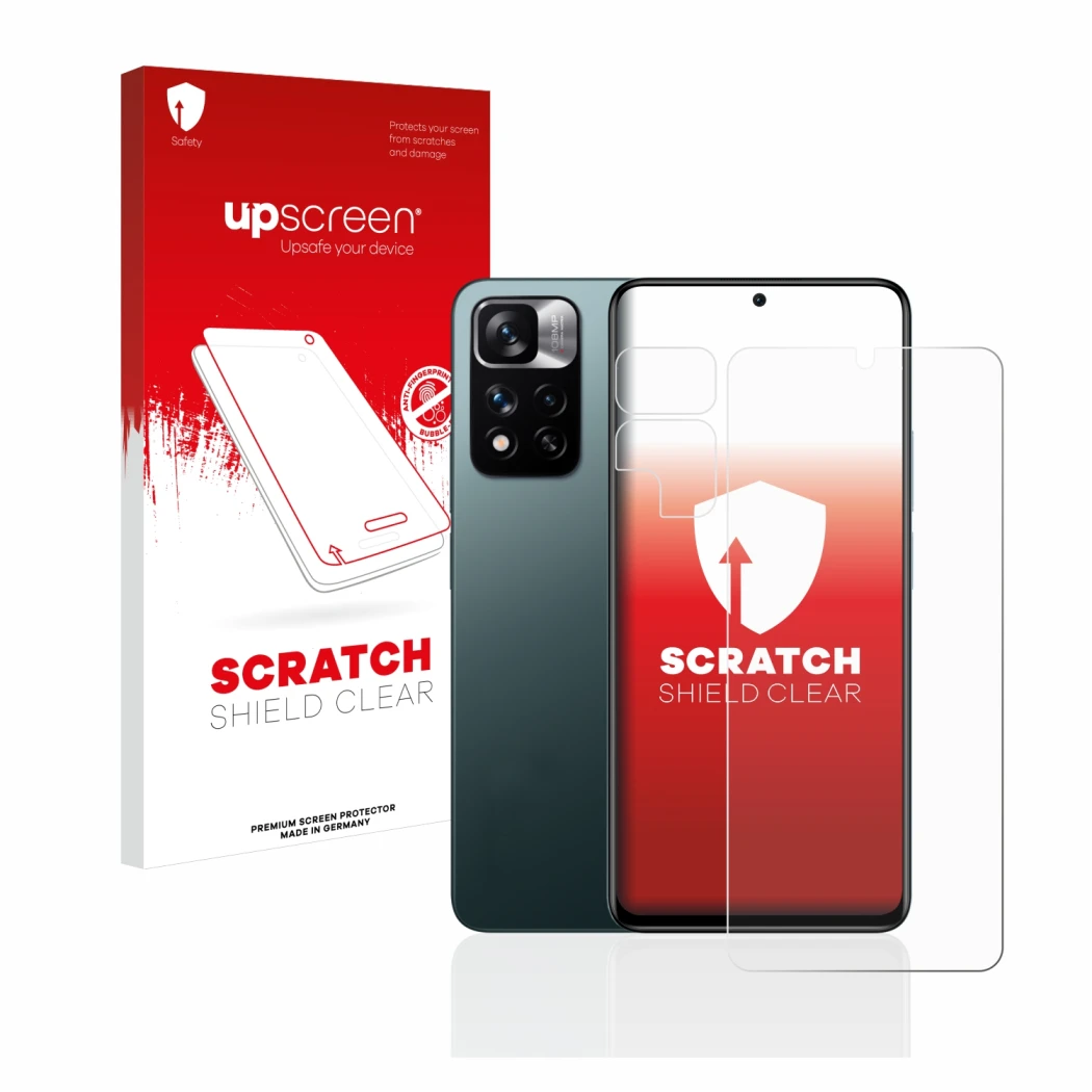 Parte frontale di una confezione del prodotto con il logo del marchio upscreen. Accanto è raffigurato il dispositivo Xiaomi Re