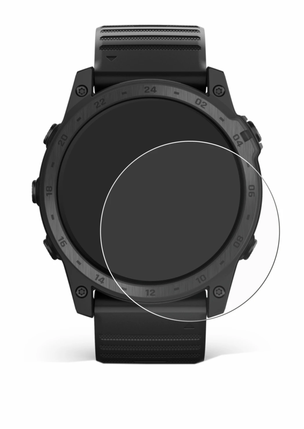 Immagine del dispositivo Garmin Tactix 7 Pro con un'ampia varietà di protezioni per lo schermo.