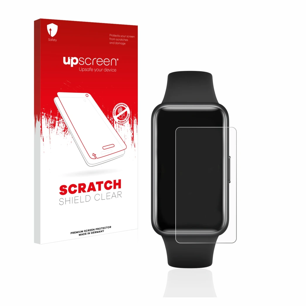 Parte frontale di una confezione del prodotto con il logo del marchio upscreen. Accanto è raffigurato il dispositivo Huawei Ba