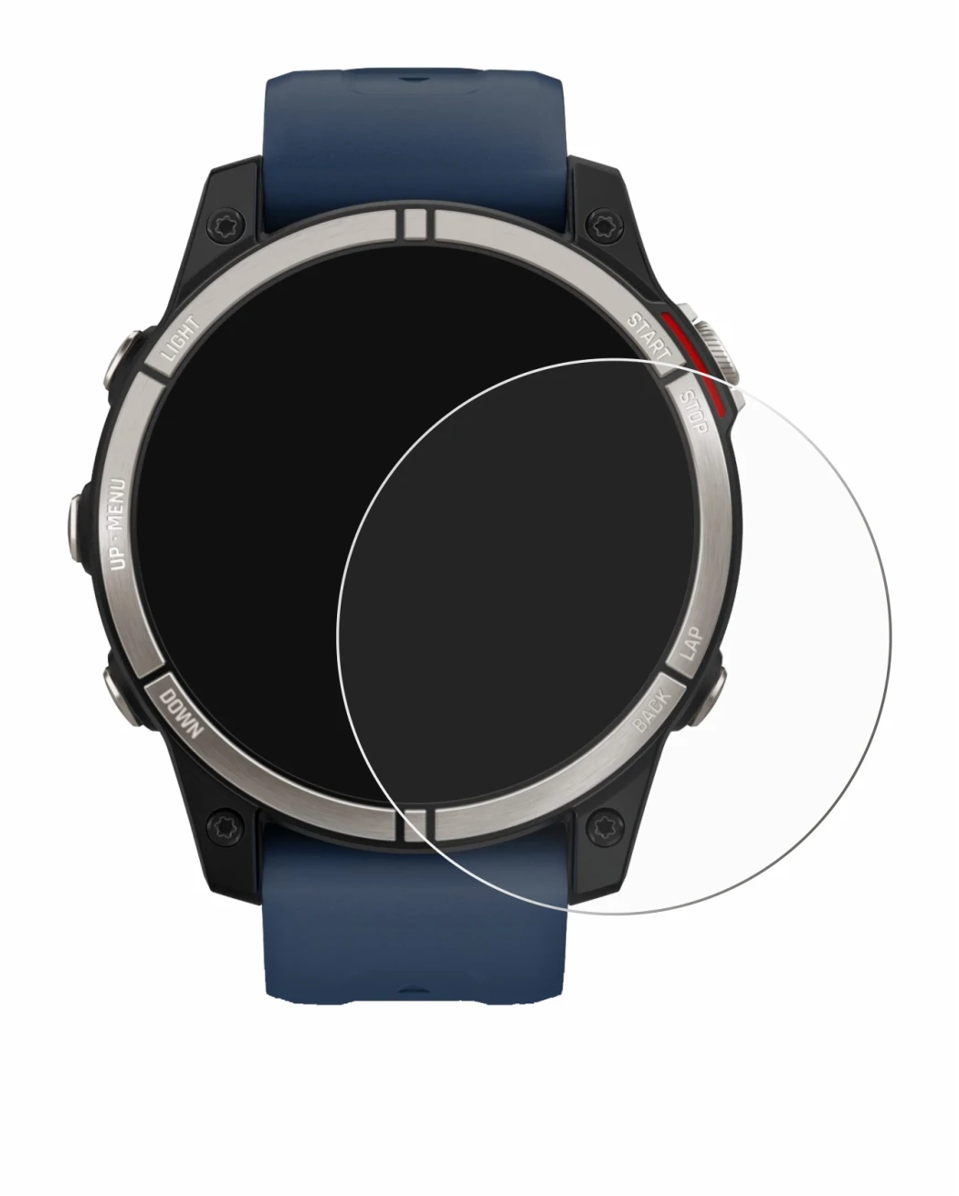 Immagine del dispositivo Garmin quatix 7 con un'ampia varietà di protezioni per lo schermo.
