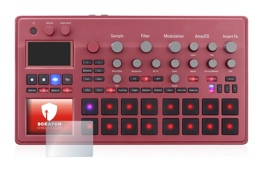 Immagine del dispositivo KORG electribe Sampler con un'ampia varietà di protezioni per lo schermo.