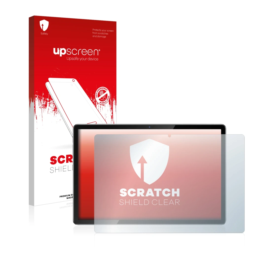 Parte frontale di una confezione del prodotto con il logo del marchio upscreen. Accanto è raffigurato il dispositivo Blackview