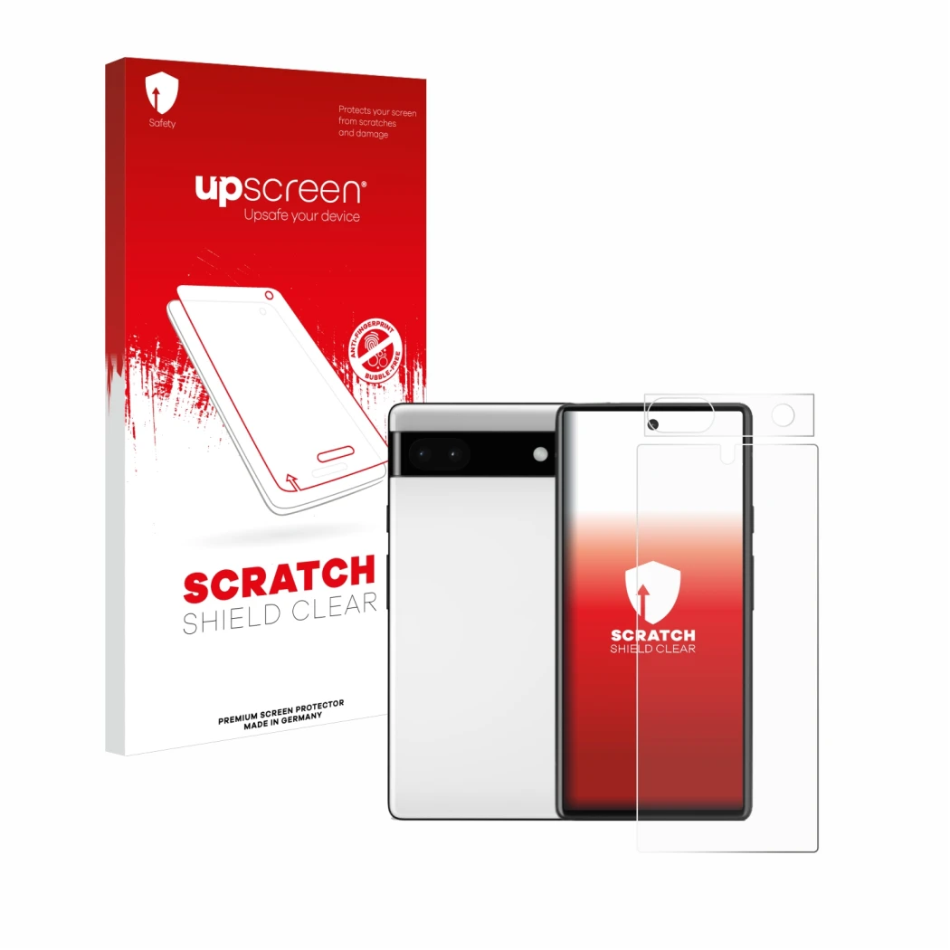 Parte frontale di una confezione del prodotto con il logo del marchio upscreen. Accanto è raffigurato il dispositivo Google Pi