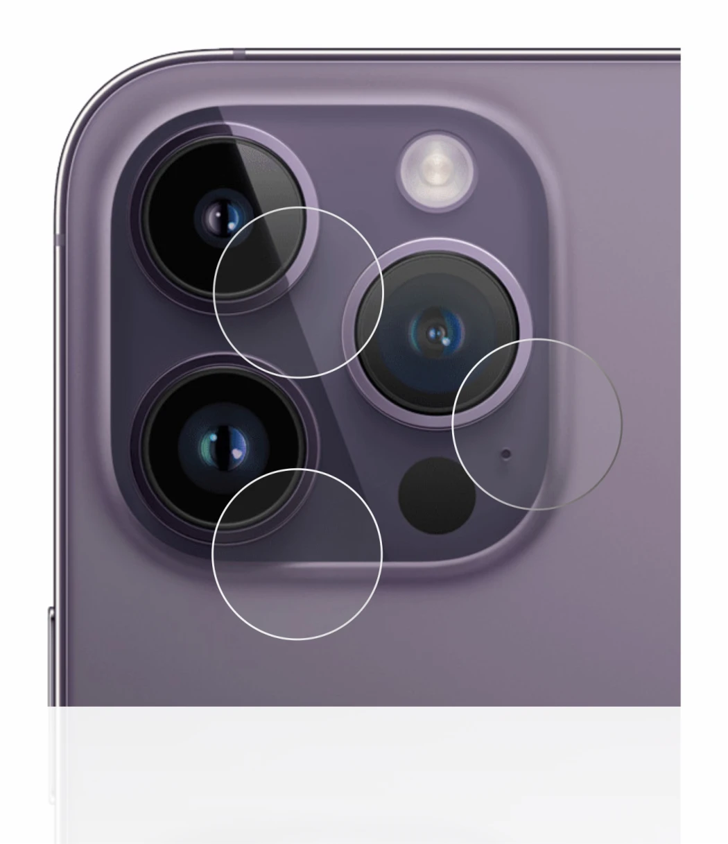 Immagine del dispositivo Apple iPhone 14 Pro (SOLO Fotocamera) con un'ampia varietà di protezioni per lo schermo.