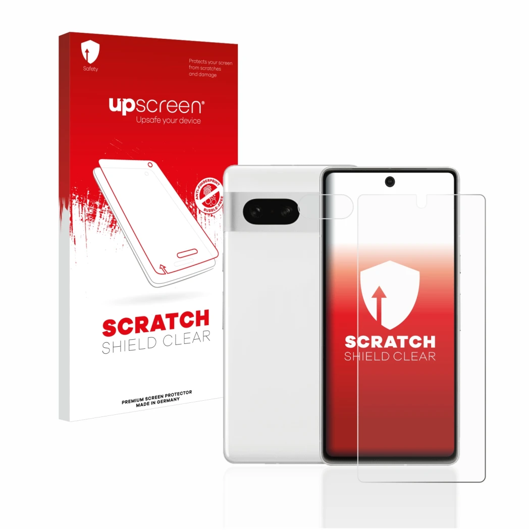 Parte frontale di una confezione del prodotto con il logo del marchio upscreen. Accanto è raffigurato il dispositivo Google Pi