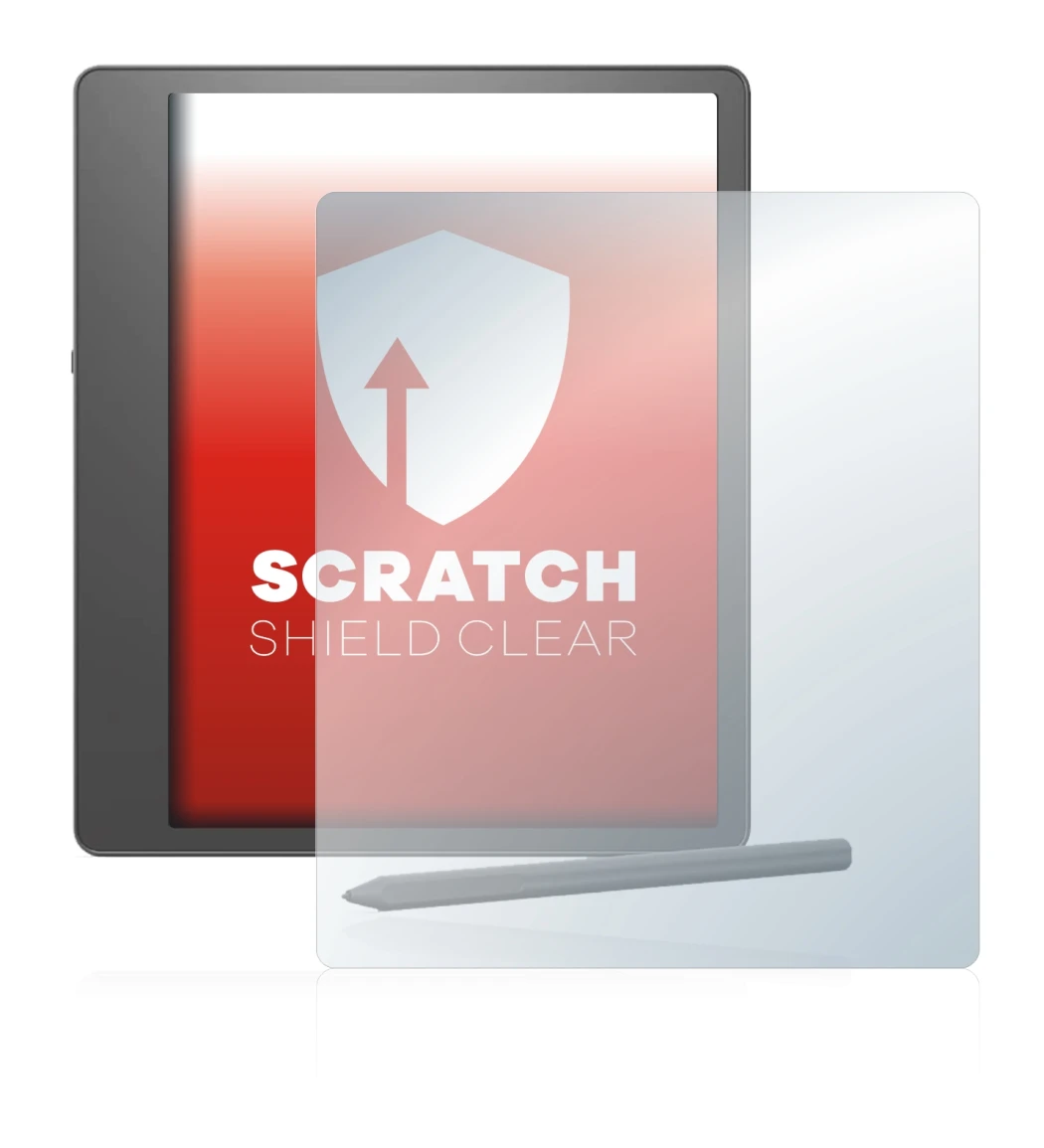 Immagine del dispositivo Amazon Kindle Scribe con un'ampia varietà di protezioni per lo schermo.