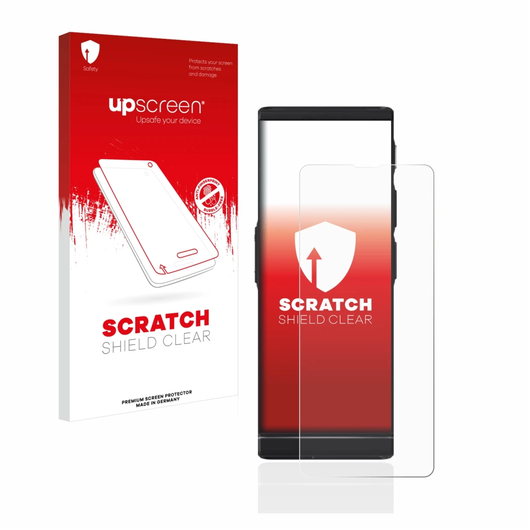 Parte frontale di una confezione del prodotto con il logo del marchio upscreen. Accanto è raffigurato il dispositivo Vasco Tra